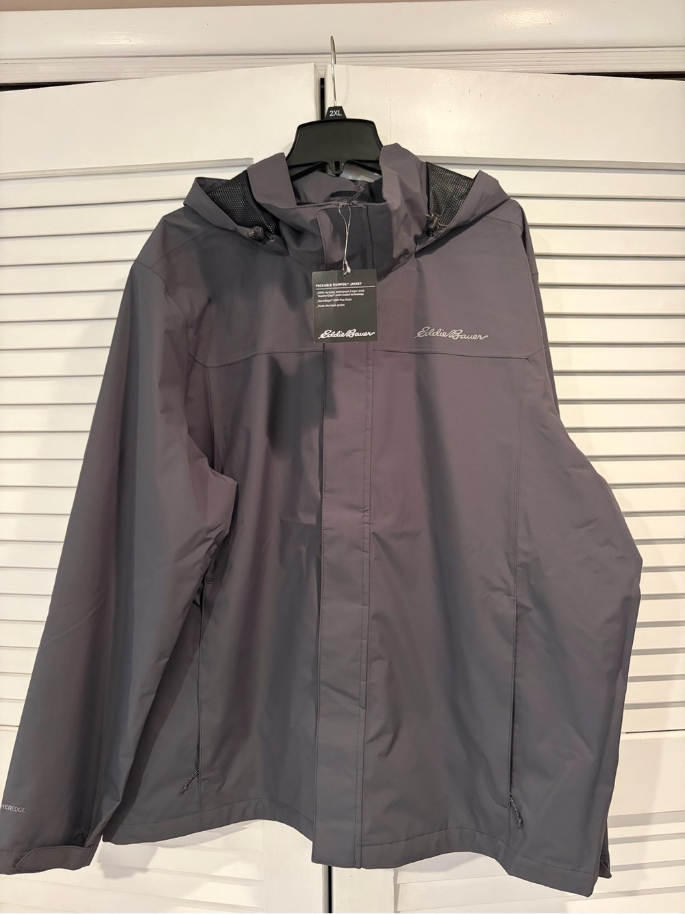 Eddie Bauer Men’s Packable Rainfoil Waterproof Jacket Gray 2XL NWT
